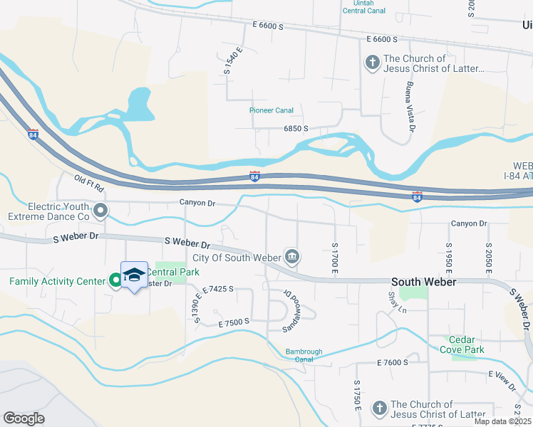 map of restaurants, bars, coffee shops, grocery stores, and more near 1560 East 7250 South in South Weber