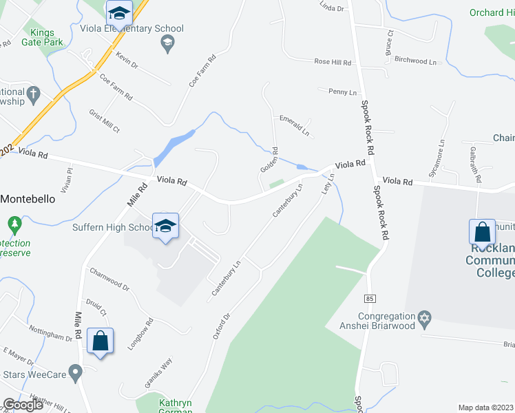 map of restaurants, bars, coffee shops, grocery stores, and more near 61 Viola Road in Suffern