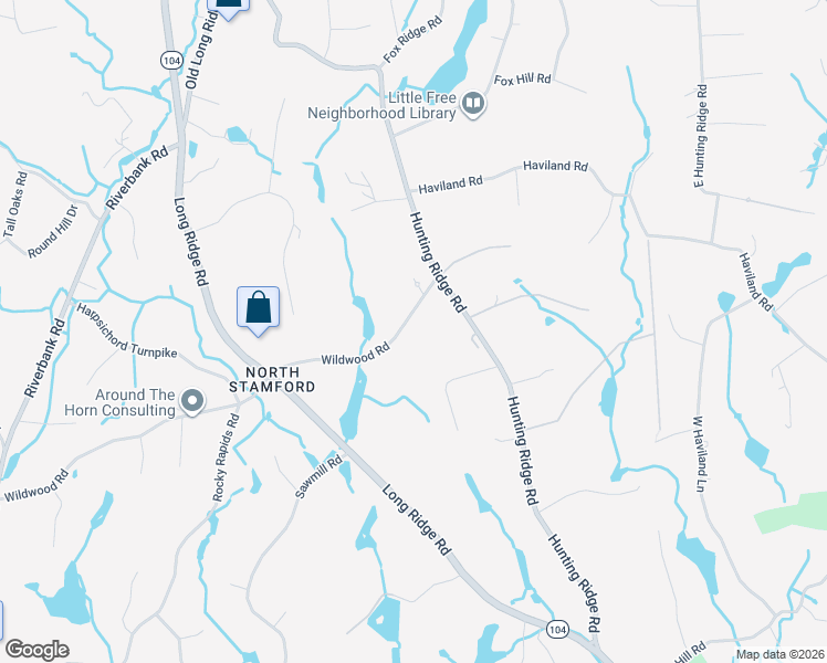 map of restaurants, bars, coffee shops, grocery stores, and more near 51 Wildwood Road in Stamford