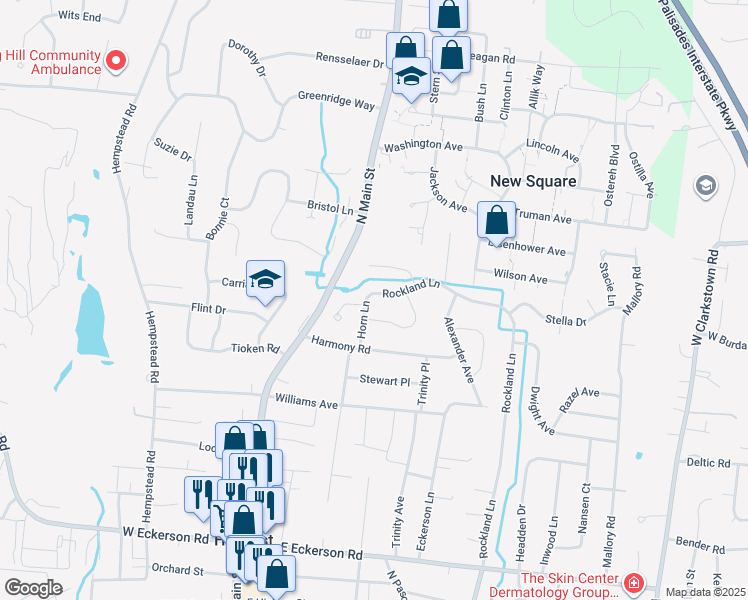 map of restaurants, bars, coffee shops, grocery stores, and more near 66 Rockland Lane in Spring Valley