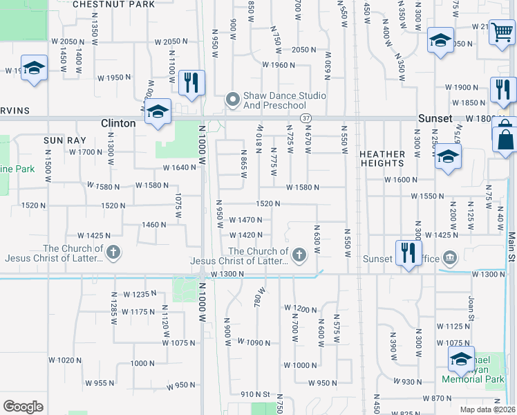 map of restaurants, bars, coffee shops, grocery stores, and more near 854 1520 North in Clinton