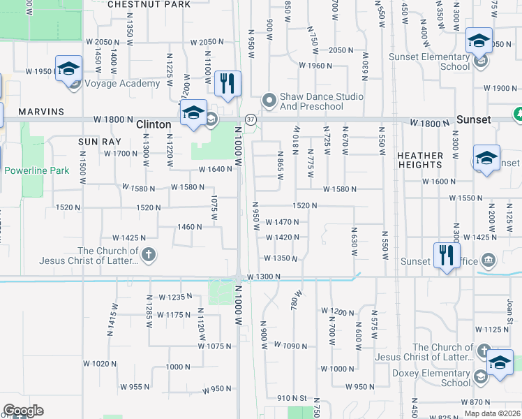 map of restaurants, bars, coffee shops, grocery stores, and more near 938 1520 North in Clinton