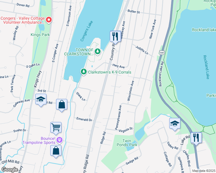 map of restaurants, bars, coffee shops, grocery stores, and more near 151 New York 303 in Congers