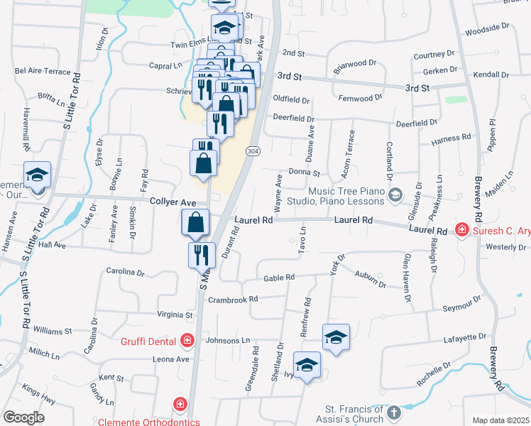 map of restaurants, bars, coffee shops, grocery stores, and more near 3 Wayne Avenue in New City