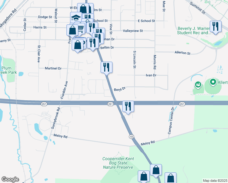 map of restaurants, bars, coffee shops, grocery stores, and more near 411 Beryl Drive in Kent