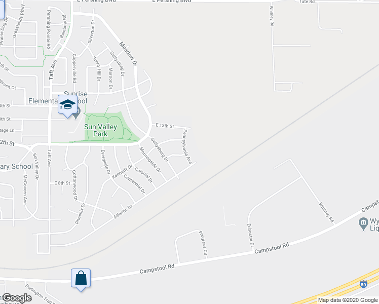 map of restaurants, bars, coffee shops, grocery stores, and more near 931 Pennsylvania Avenue in Cheyenne