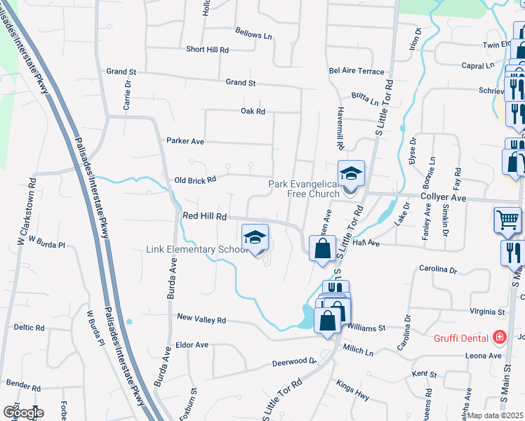 map of restaurants, bars, coffee shops, grocery stores, and more near 118 Birch Lane in New City