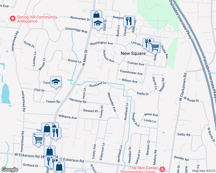 map of restaurants, bars, coffee shops, grocery stores, and more near 80 Rockland Lane in Spring Valley