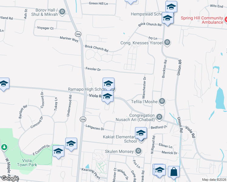 map of restaurants, bars, coffee shops, grocery stores, and more near 400 Viola Road in Spring Valley