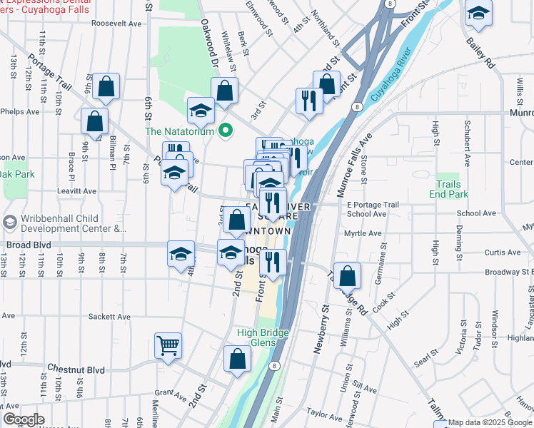 map of restaurants, bars, coffee shops, grocery stores, and more near in Cuyahoga Falls