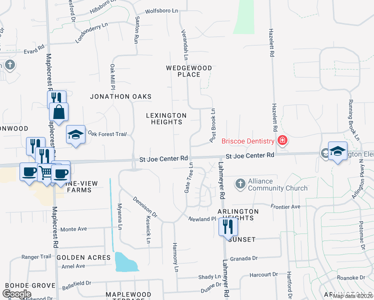 map of restaurants, bars, coffee shops, grocery stores, and more near 5900-5932 Revere Place in Fort Wayne