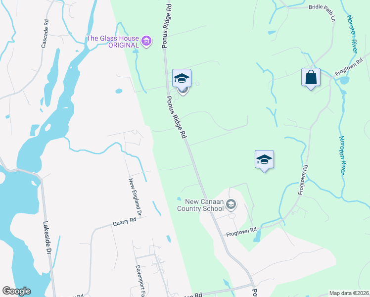 map of restaurants, bars, coffee shops, grocery stores, and more near 676 Ponus Ridge Road in New Canaan