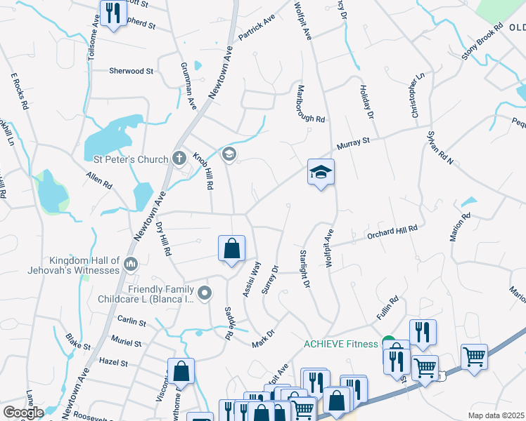 map of restaurants, bars, coffee shops, grocery stores, and more near 65 Murray Street in Norwalk