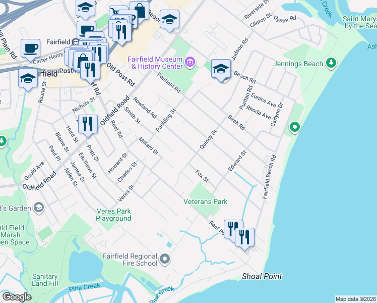 map of restaurants, bars, coffee shops, grocery stores, and more near 348 Rowland Road in Fairfield