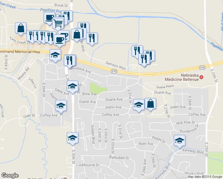 map of restaurants, bars, coffee shops, grocery stores, and more near 3216 Golden Boulevard in Bellevue
