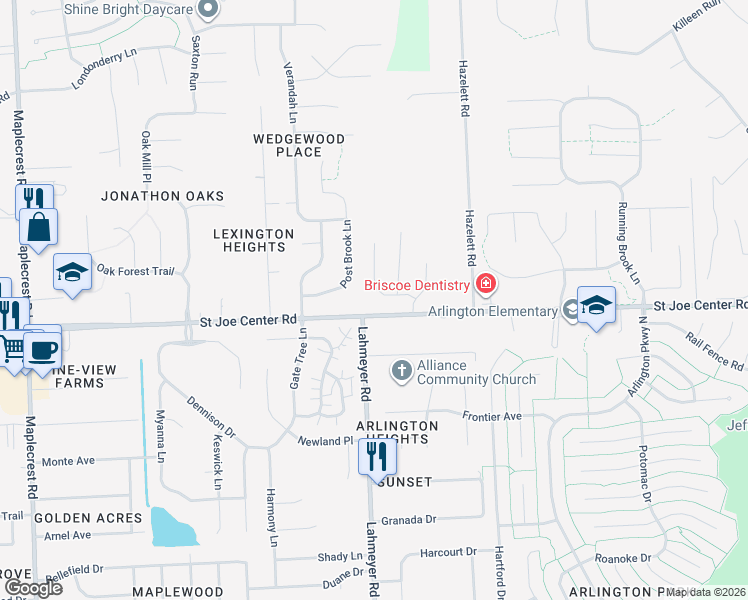 map of restaurants, bars, coffee shops, grocery stores, and more near Melan Cove in Fort Wayne