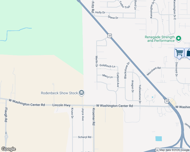 map of restaurants, bars, coffee shops, grocery stores, and more near 6201 Merlin Drive in Fort Wayne