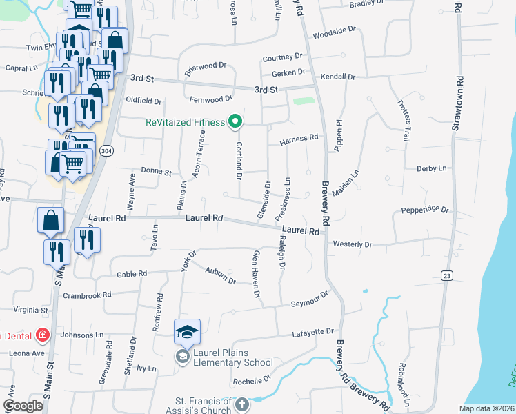 map of restaurants, bars, coffee shops, grocery stores, and more near 15 Hearth Court in New City