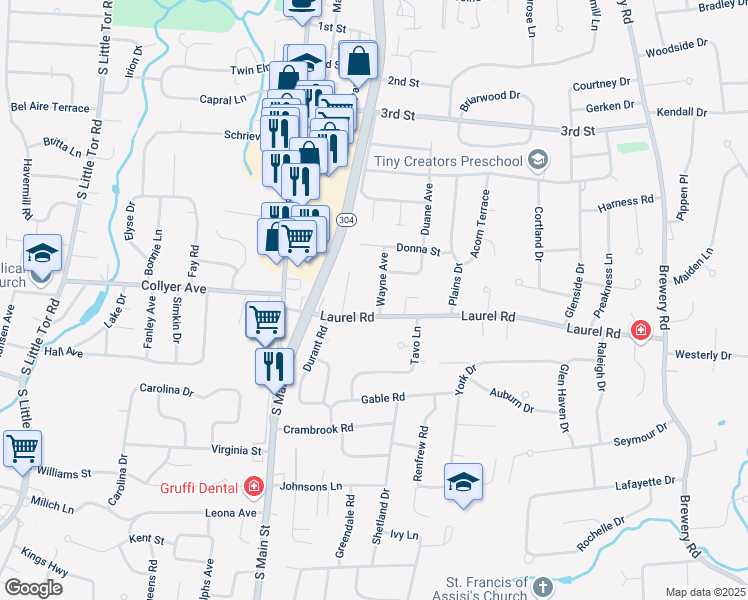 map of restaurants, bars, coffee shops, grocery stores, and more near 3 Wayne Avenue in New City