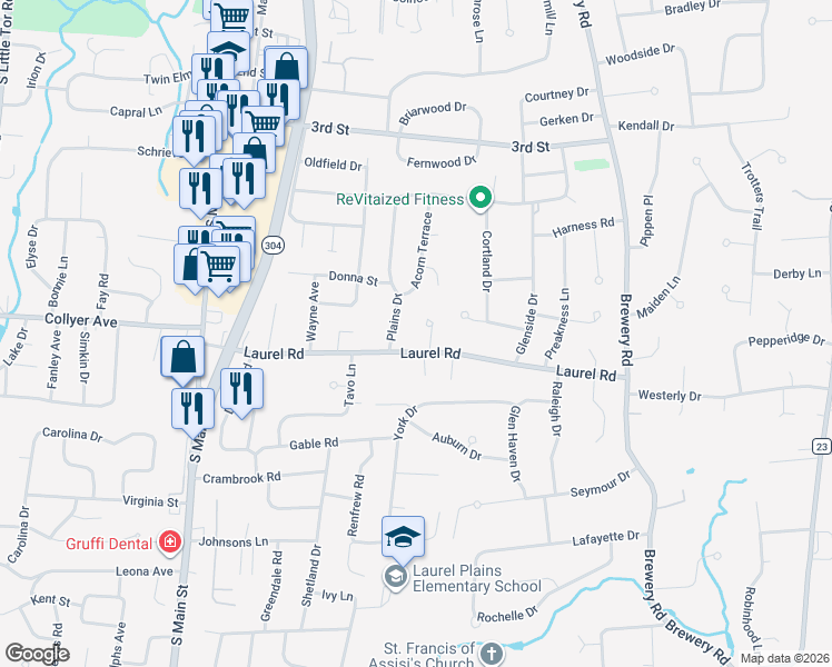 map of restaurants, bars, coffee shops, grocery stores, and more near 3 Arcadia Drive in New City
