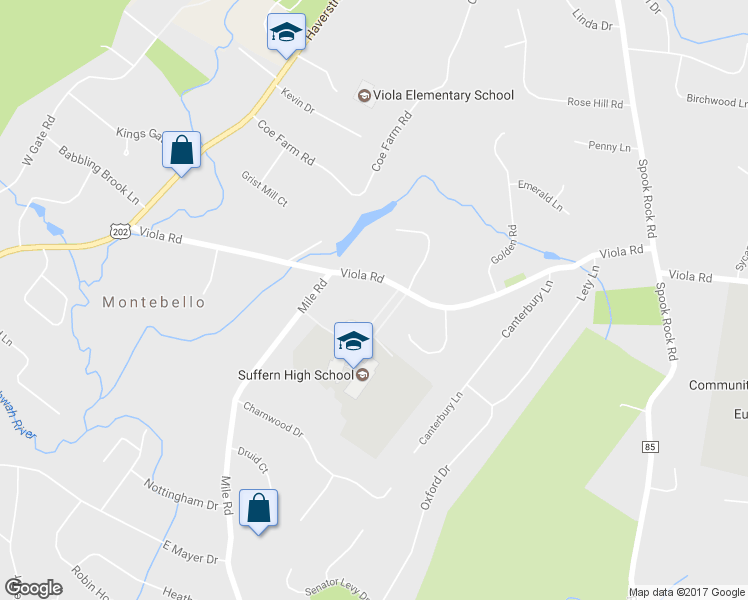 map of restaurants, bars, coffee shops, grocery stores, and more near 41 Viola Road in Suffern