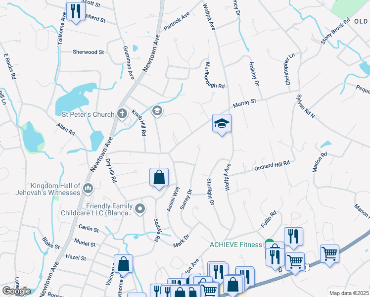 map of restaurants, bars, coffee shops, grocery stores, and more near 65 Murray Street in Norwalk