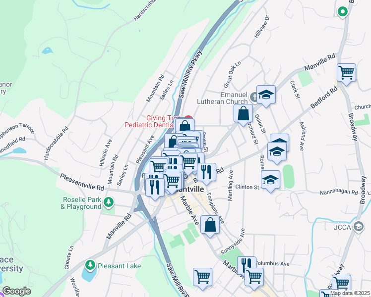map of restaurants, bars, coffee shops, grocery stores, and more near 48 Washington Avenue in Pleasantville