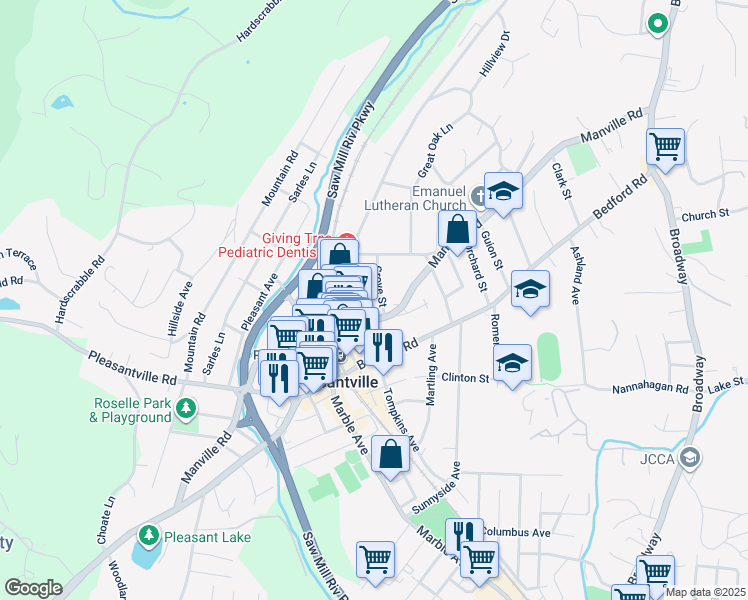 map of restaurants, bars, coffee shops, grocery stores, and more near 8 Grove Street in Pleasantville