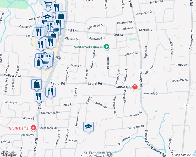 map of restaurants, bars, coffee shops, grocery stores, and more near 4 Arcadia Drive in New City