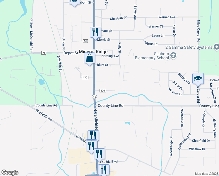 map of restaurants, bars, coffee shops, grocery stores, and more near 1493 Lincoln Avenue in Mineral Ridge