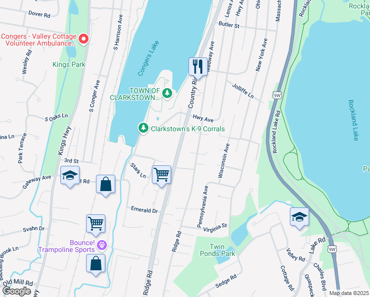 map of restaurants, bars, coffee shops, grocery stores, and more near 151 New York 303 in Congers