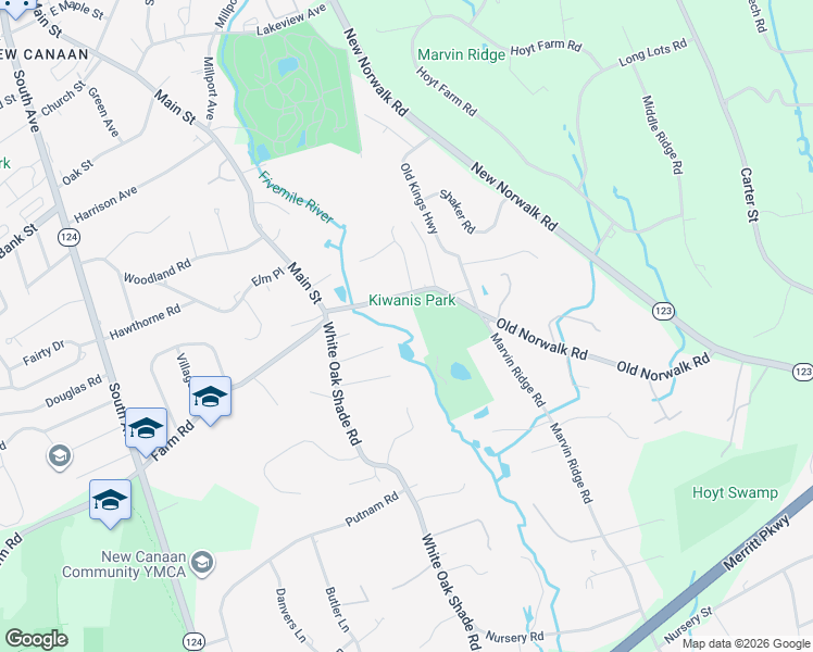 map of restaurants, bars, coffee shops, grocery stores, and more near 67 Old Norwalk Road in New Canaan