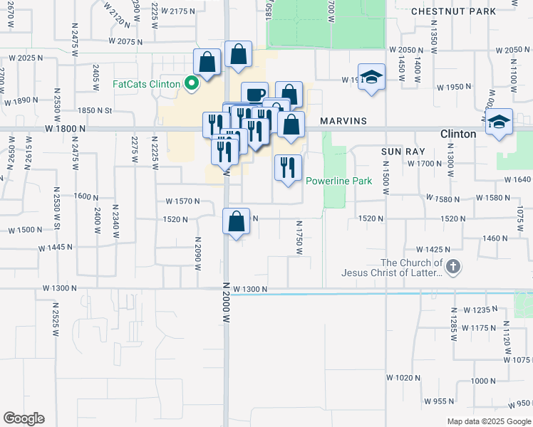 map of restaurants, bars, coffee shops, grocery stores, and more near 1866 1520 North in Clinton