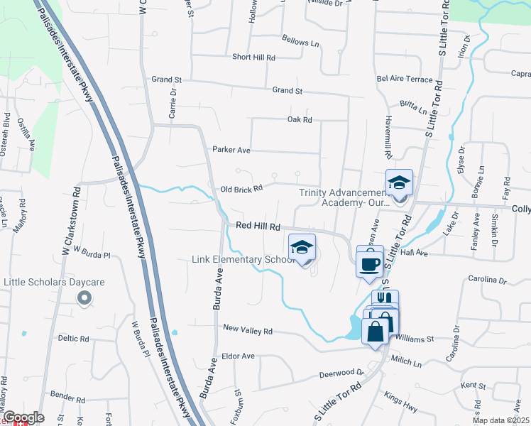 map of restaurants, bars, coffee shops, grocery stores, and more near 9 Tillie Court in New City