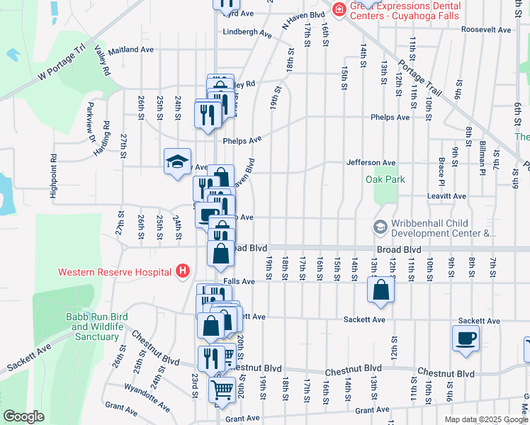 map of restaurants, bars, coffee shops, grocery stores, and more near 1911 Ohio Avenue in Cuyahoga Falls