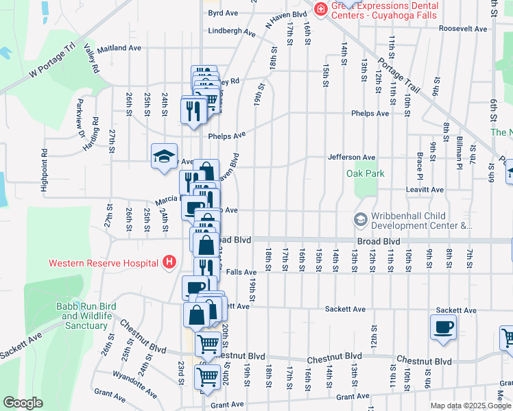 map of restaurants, bars, coffee shops, grocery stores, and more near 1911 Ohio Avenue in Cuyahoga Falls