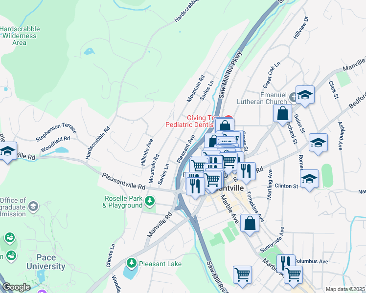 map of restaurants, bars, coffee shops, grocery stores, and more near 80 Pleasant Avenue in Pleasantville