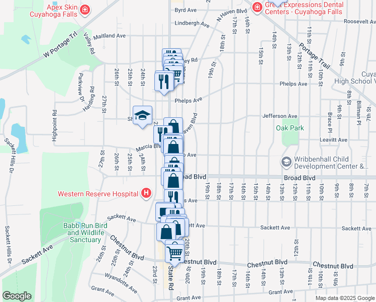 map of restaurants, bars, coffee shops, grocery stores, and more near 2031 Ohio Ave in Cuyahoga Falls