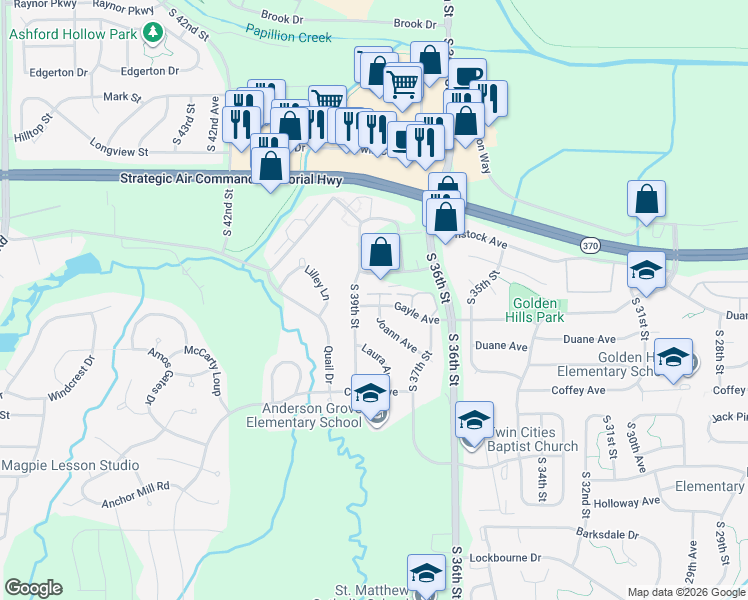 map of restaurants, bars, coffee shops, grocery stores, and more near 3806 Gayle Avenue in Bellevue