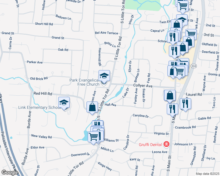 map of restaurants, bars, coffee shops, grocery stores, and more near 176 County Road 33 in New City