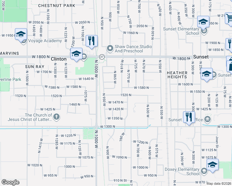 map of restaurants, bars, coffee shops, grocery stores, and more near 854 1520 North in Clinton