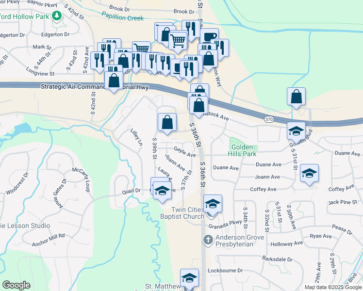 map of restaurants, bars, coffee shops, grocery stores, and more near 3710 Gayle Avenue in Bellevue