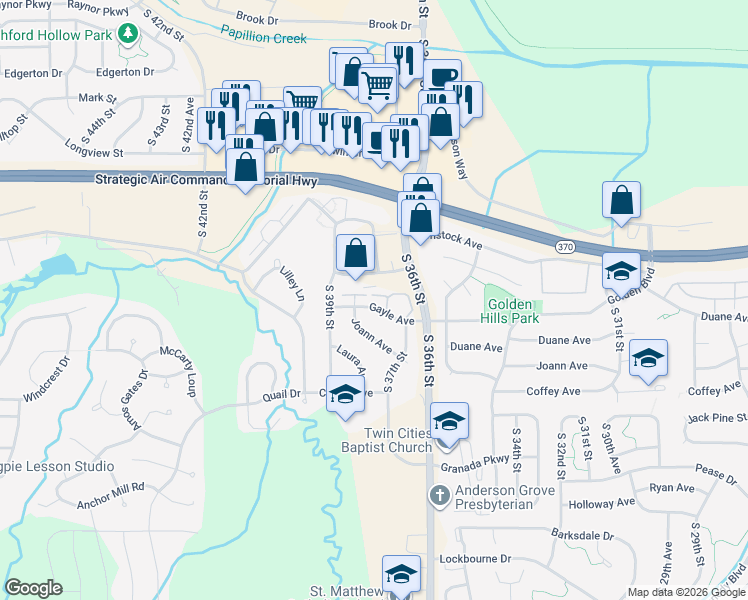 map of restaurants, bars, coffee shops, grocery stores, and more near 3710 Gayle Avenue in Bellevue