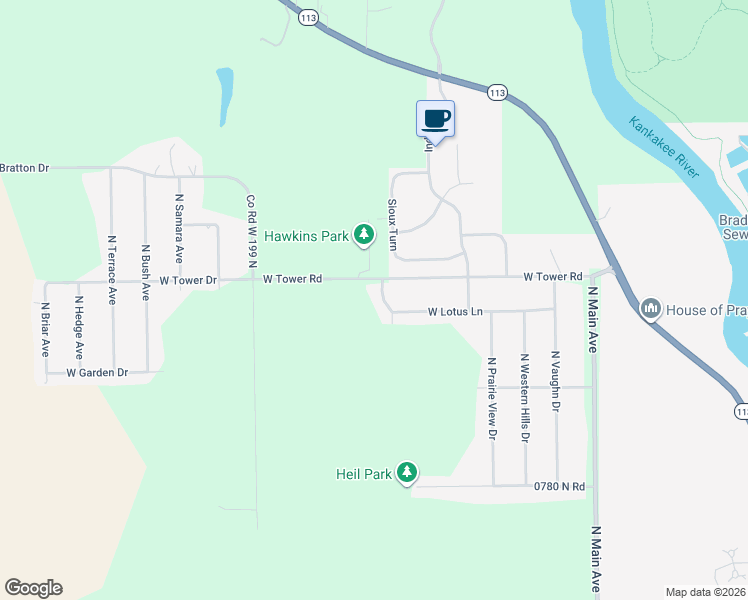 map of restaurants, bars, coffee shops, grocery stores, and more near 1496 West Lotus Lane in Kankakee