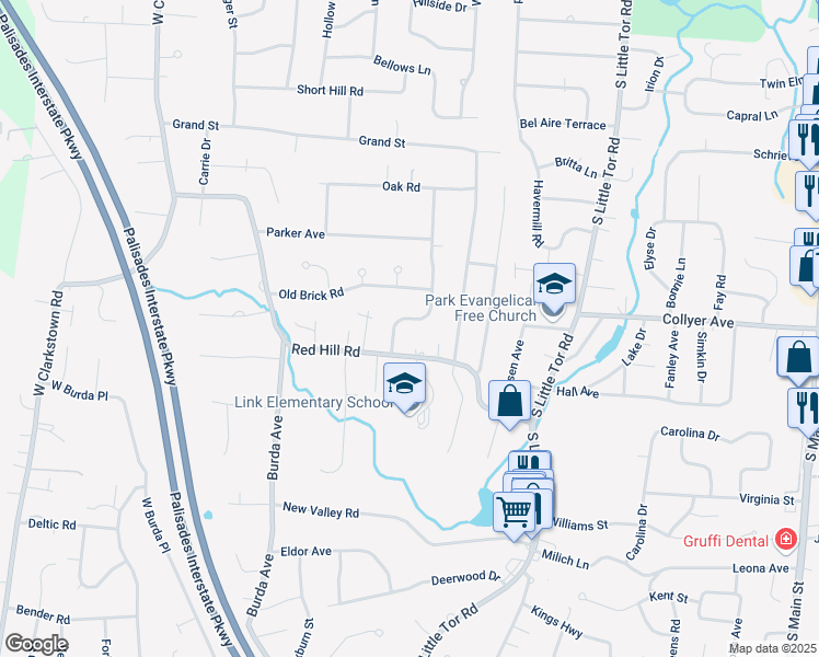 map of restaurants, bars, coffee shops, grocery stores, and more near 118 Birch Lane in New City