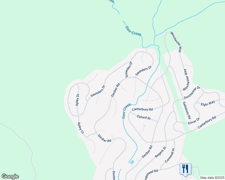 map of restaurants, bars, coffee shops, grocery stores, and more near 6061 Decker Road in Saw Creek