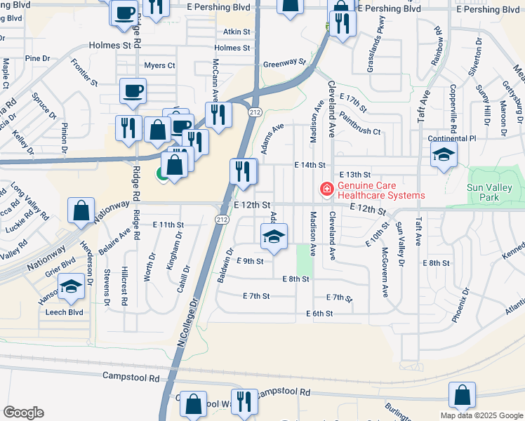 map of restaurants, bars, coffee shops, grocery stores, and more near 1100-1198 Diamond Avenue in Cheyenne