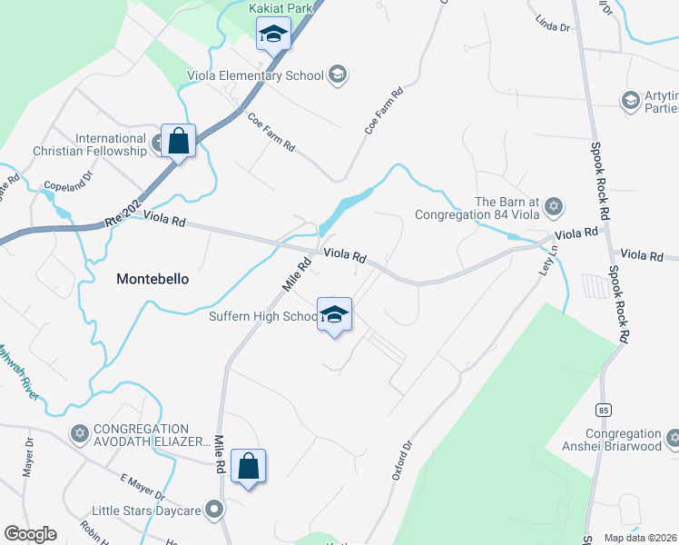 map of restaurants, bars, coffee shops, grocery stores, and more near 41 Viola Road in Suffern