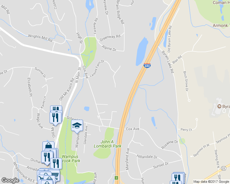 map of restaurants, bars, coffee shops, grocery stores, and more near 1 Quaker Meeting House Road in Armonk