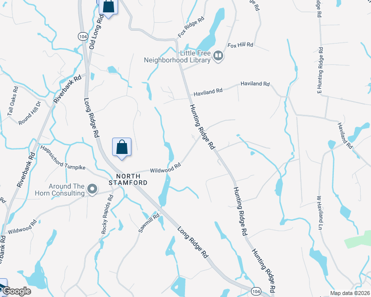 map of restaurants, bars, coffee shops, grocery stores, and more near 51 Wildwood Road in Stamford